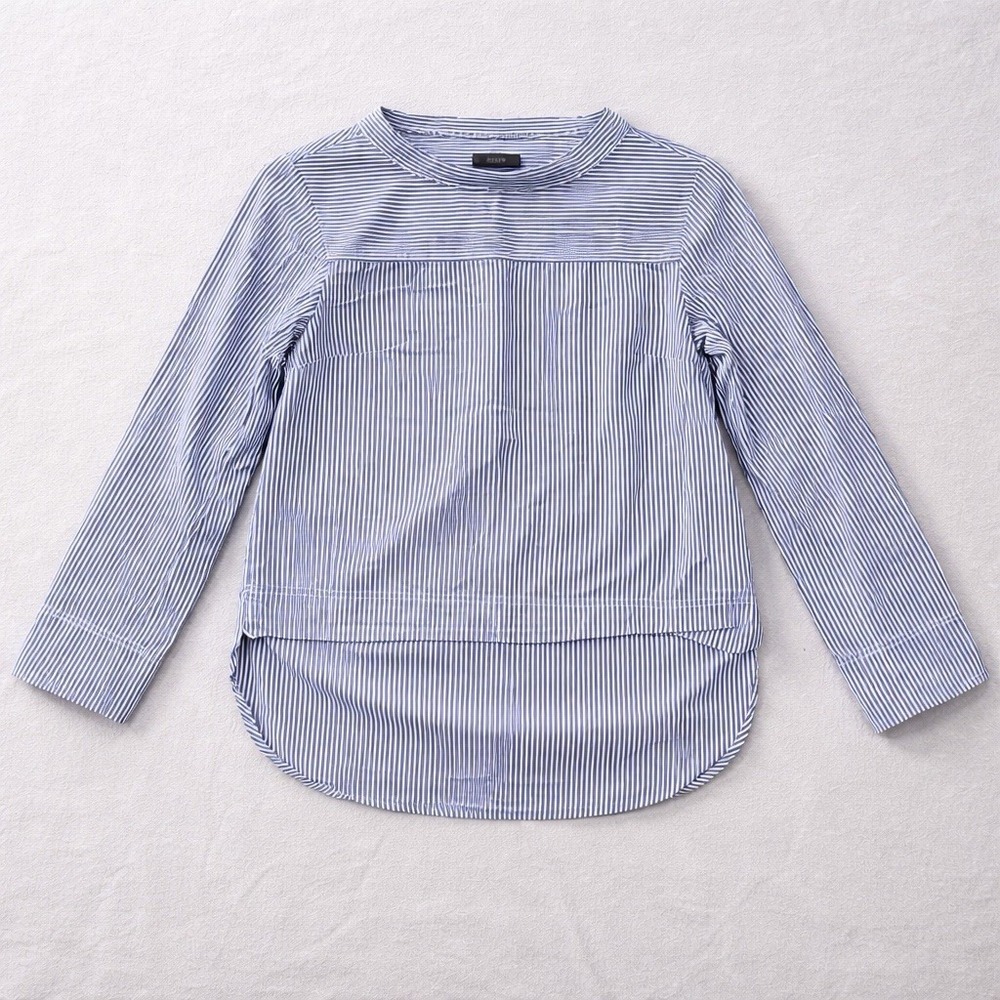 J‎ Crew Blue White Striped Blouse Womens Size 0 Button Shoulder Top